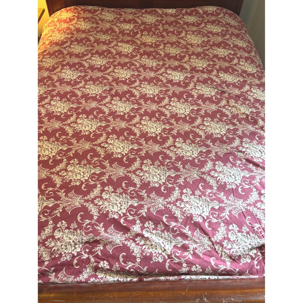 Ralph Lauren Vintage Queen Comforter Burgundy Floral Damask Polka Dot Cotton - Picture 8 of 10